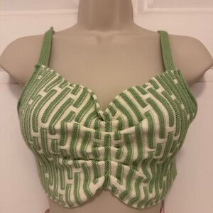 Green and White Textured Crop Top